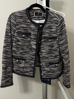 Melanie Lyne Navy and White Tweed Button Jacket